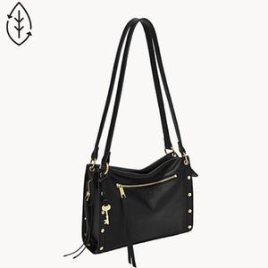 Fossil Black Leather Allie Satchel with Old English Brass Hardware